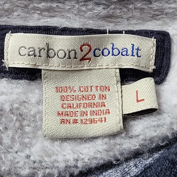 CARBON2COBALT Gray Navy Fleece‎ Lined Zip Front Henley Pullover 144376 Large - Picture 9 of 11